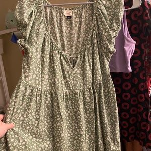 Cottagecore Green Floral Dress